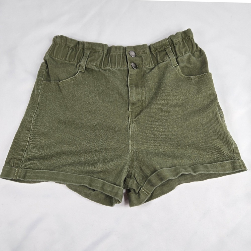 Love Tree Women's Olive Green High Waist Paper Bag‎ Shorts Size M Boho Chic